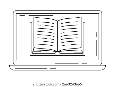 Portátil con libro abierto. Concepto de Biblioteca digital.