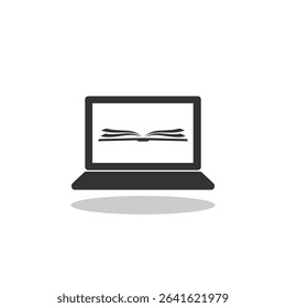 Laptop with open book on screen icon with shadow