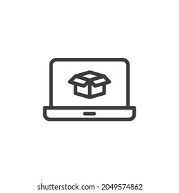 Laptop with open box icon. Unboxing concept.
