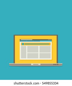 Laptop with open browser. Flat vector.