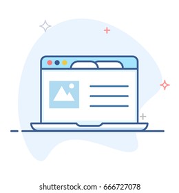 Laptop with open browser, line illustration