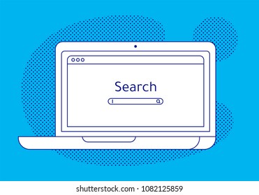 Laptop with open browser with serch bar. Vector illustration in flat line style