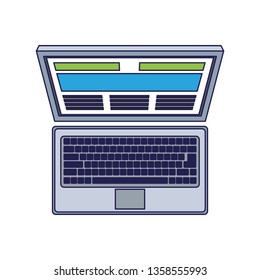 Laptop open computer topview symbol blue lines