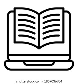 Laptop open ebook icon. Outline laptop open ebook vector icon for web design isolated on white background