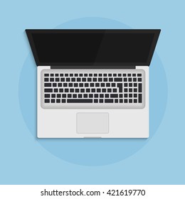 Laptop open in flat style top view concept illustration.