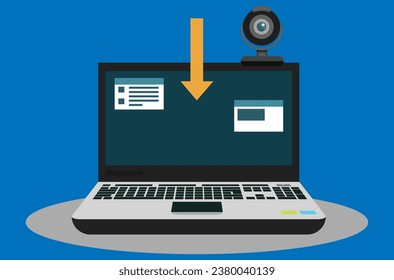 laptop with open folders vector illustration