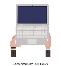 laptop open with hands and watch