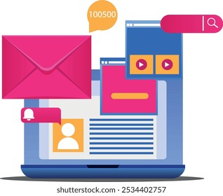 Laptop and open messages and unread messages