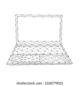 Laptop open notebook portable from abstract futuristic polygonal black lines and dots. Vector illustration.