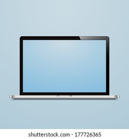 laptop open screen blue background
