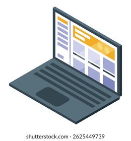 Ordinateur portable est ouvert montrant une interface logicielle de web design avec une disposition de grille et divers outils pour la création de sites web