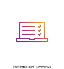 Laptop open vector education icon in bright gradient colors for business, online education, universities, schools etc.
