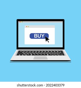 Laptop with an open web page for shopping. Flat minimalistic vector drawing. Can be used as a layout.