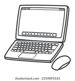 Laptop. In operation. Home appliances. Vector illustration.