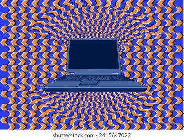 laptop in optical illusion abstract vector illustration