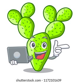 With laptop opuntia cactus isolated on character cartoon