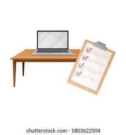 Laptop and Order List Checkup as Shopping Logistics Stage Vector Illustration