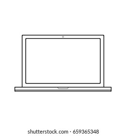 Laptop outline computer vector eps10 flat style icon. Outline laptop with grey screen on dark orange background vector eps10. Notebook laptop outline sign