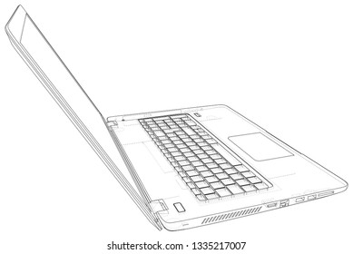 Laptop. outline computer. Vector illustration Illustration of 3d