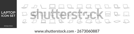 Laptop outline icon set. Vector illustration. Editable stroke.