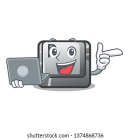 With laptop P button installed on cartoon computer