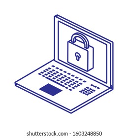 Laptop and padlock design of Security system warning protection danger web alert and safe theme Vector illustration