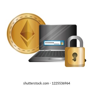 laptop and padlock with ethereum