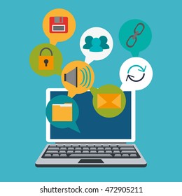 laptop padlock file envelope cyber security system technology icon. Colorful and flat design. Vector illustration