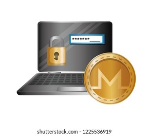 laptop and padlock with monero