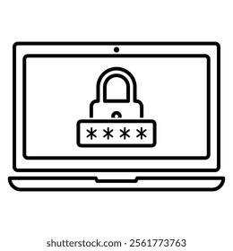 Laptop with padlock password icon in trendy outline style design. Vector illustration isolated on white background.