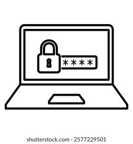 Laptop with padlock password icon in trendy outline style design. Vector illustration isolated on white background.