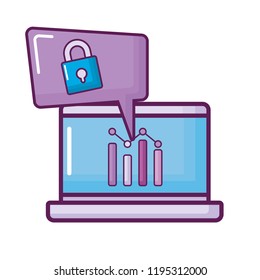 laptop with padlock and statistics