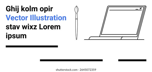 Laptop, paintbrush, and placeholder text create a clean design emphasizing technology and creativity. Ideal for web design, tech tutorials, digital marketing, creative portfolios, content creation