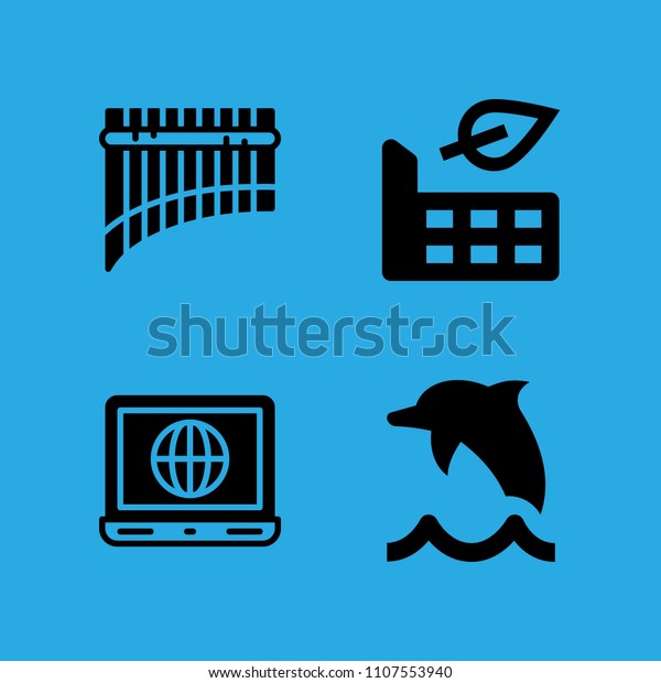 laptop, panpipe, dolphin and\
factory icons vector in sample icon set for web and graphic\
design