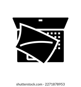 laptop paper document glyph icon vector. laptop paper document sign. isolated symbol illustration