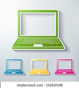 laptop paper sticker icon set