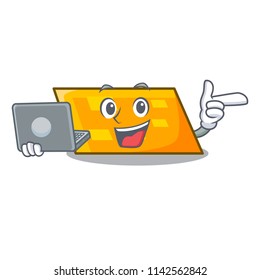 With laptop parallelogram character cartoon style
