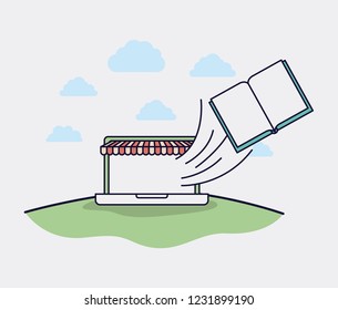 laptop with parasol and ecommerce icons