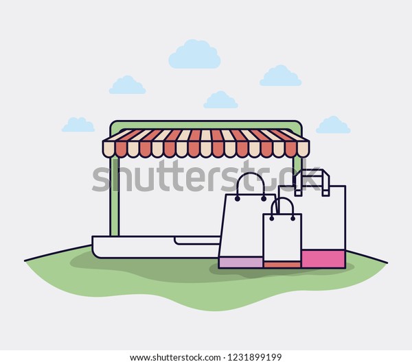 Laptop Parasol Ecommerce Icons Stock Vector Royalty Free 1231899199