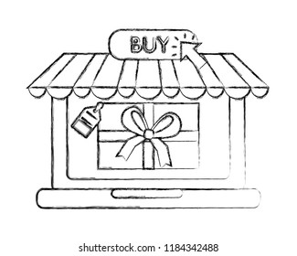 laptop with parasol and gift