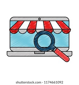 laptop with parasol and magnifying glass