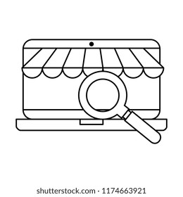 laptop with parasol and magnifying glass