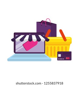 laptop with parasol shopping bag and credit card