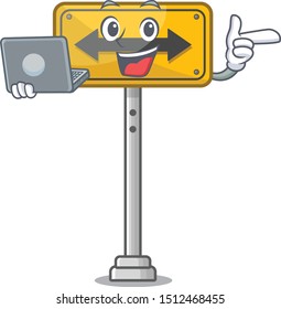 With laptop pass on either side isolated cartoon
