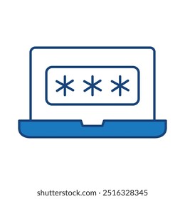 Laptop Passwort blau bearbeitbare Strichsymbole. Cyber Security Technology, Phishing, Hacking, Cyber Crime, Security, Trojan, Device Protection, Privacy Vector Illustration.
