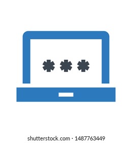 laptop password glyph flat vector icon
