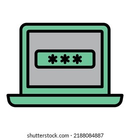 Laptop password icon outline vector. Cyber attack. Internet data