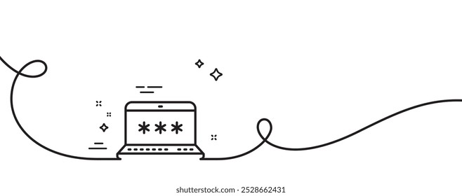 Symbol für Notebook-Passwortzeile. Endlos eine Linie mit Locke. Cyber-Abwehrschild. Computerschutzsymbol. Notebook-Passwort, einfache Umrissleiste. Schleifenverlaufsmuster. Vektorgrafik