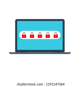 Laptop with password notification and lock icon vector illustration concept of security, personal access, user authorization, login form icon, internet protection