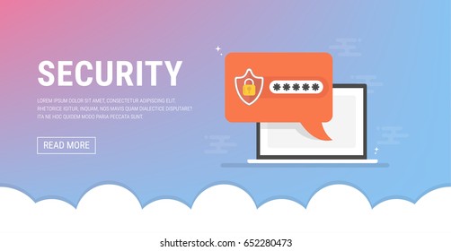 Laptop with password notification and lock icon vector illustration isolated on white, concept of security, personal access, user authorization, login form icon, internet protection